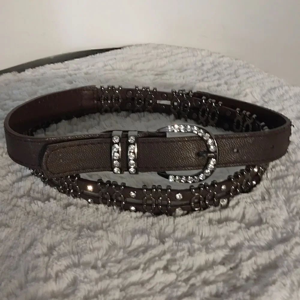 Metal Rhinestone Studded Faux Leather Belt